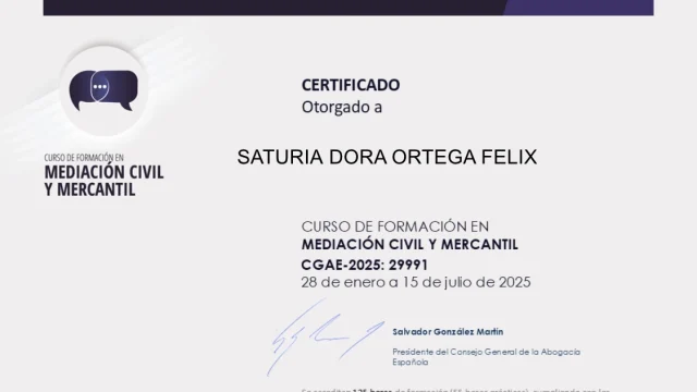 Saturia. Certificado Mediacion Civil y Mercantil 2025 Saturia. Certificado Mediacion Civil y Mercantil 2025